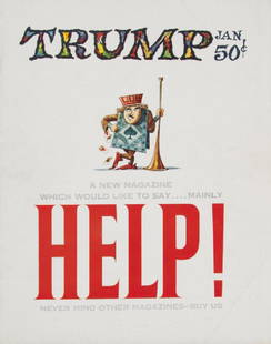HUGH HEFNER 1957 TRUMP MAGAZINE: A copy of Trump magazine, NO.1, published in January 1957. The Harvey Kurtzman satire magazine was published by Hugh Hefner with art by Will Elder, Jack Davis, Al Jaffee, and others. 10 3/4 by 8 1/2 i