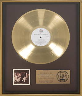 RONNIE JAMES DIO BLACK SABBATH "GOLD" RECORD AWARD: Request condition report! An RIAA-certified "gold" record award presented to Ronnie James Dio to commemorate the sale of more than 500,000 copies of the Black Sabbath album Heaven and Hell. Framed, 21