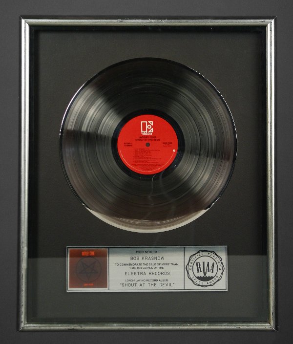Motley Crue Shout At the Devil Platinum Sales Award