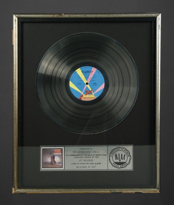 Ozzy Osbourne Blizzard of Ozz Platinum Sales Award