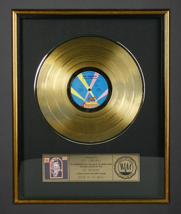 Ozzy Osbourne Speak of the Devil Gold Sales Award