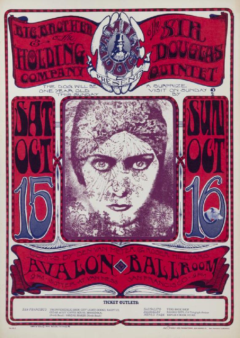 PSYCHEDELIC ACID ROCK CONCERT POSTERS (FAMILY DOG FD28: A group of four from bands including the 13th Floor Elevators, Big Brother and the Holding Company, Country Joe and the Fish, and Moby Grape among others, Artwork by Stanley Mouse et al., Avalon Ballr
