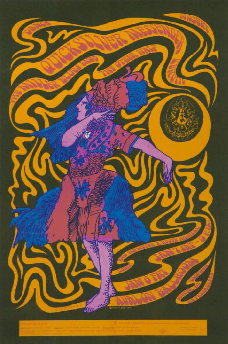 PSYCHEDELIC ACID ROCK CONCERT POSTERS (FAMILY DOG FD42: A group of four from bands including Quicksilver Messenger Service, Moby Grape, The Miller Blues Band, and Country Joe and the Fish among others, Artwork by Victor Moscoso et al., Avalon Ballroom, 196
