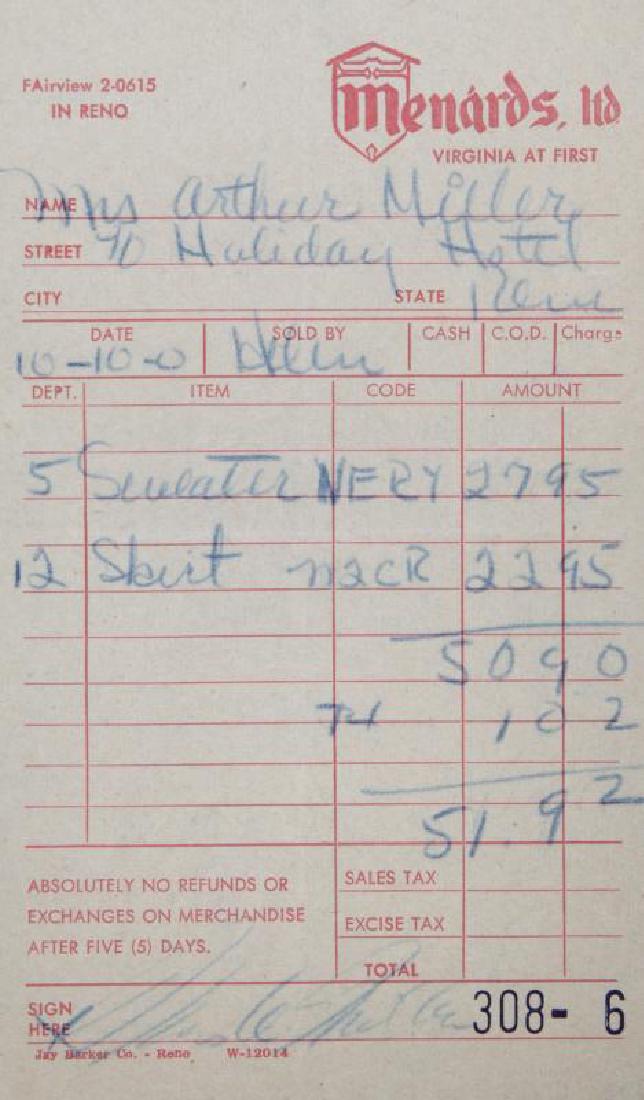 MARILYN MONROE SIGNED RECEIPT FOR CLOTHING (1 of 2)