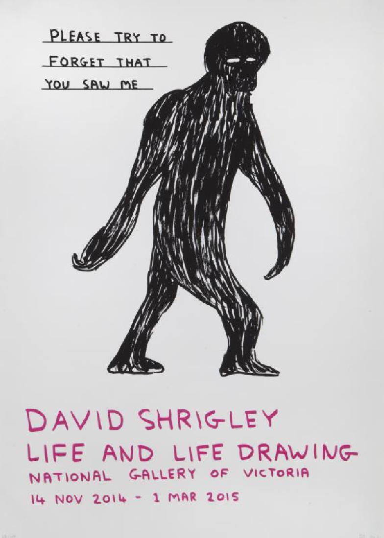 DAVID SHRIGLEY (British, 1968): Please Try To Forget That You Saw Me – 2014 Lithograph on paper Signed and dated in pencil lower right, and numbered in pencil lower left 62/100 Unframed: 23 1/2 by 16 1/2 inches David Shrigley