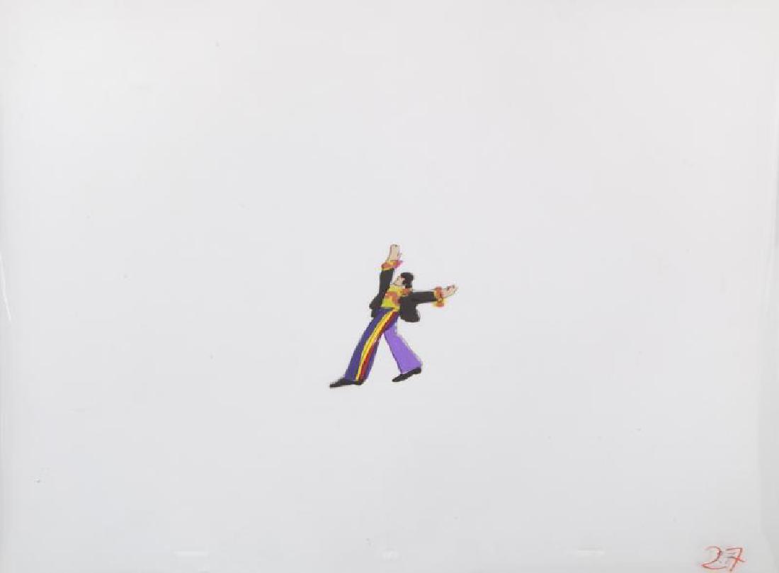 BEATLES ORIGINAL ANIMATION CELS: A group of four original gouache on celluloid animation cels depicting all four of The Beatles (John Lennon, Paul McCartney, George Harrison, Ringo Starr). Each believed to be from scene #5 of the cla