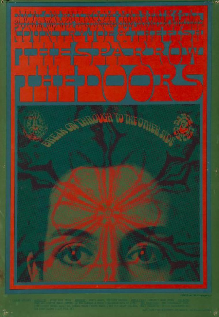 THE DOORS / COUNTRY JOE & THE FISH ET AL. CONCERT: Artwork by Victor Moscoso, Avalon Ballroom, March 3-4, 1967, first printing; from the collection of Alain Ronay, Jim Morrison's close friend; included with a letter of provenance signed by Ronay. 19 1