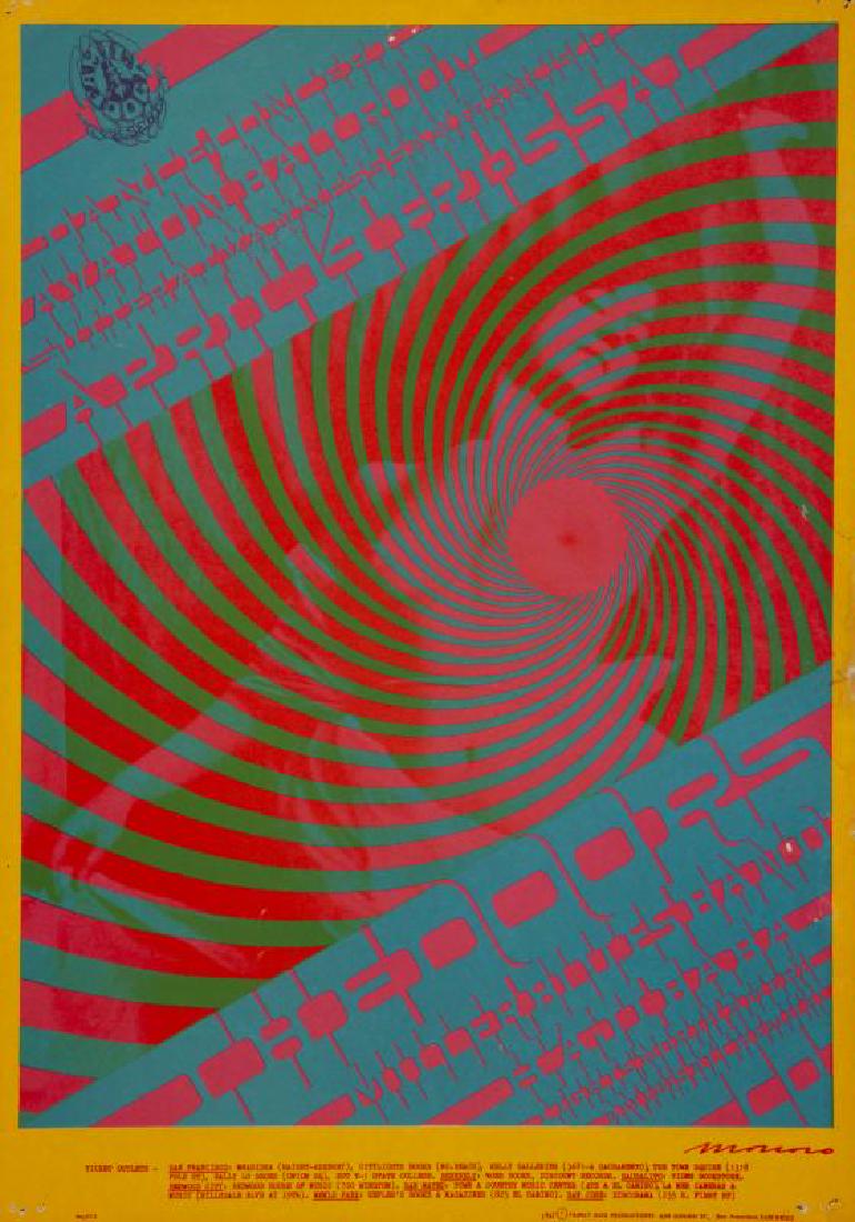 THE DOORS / MILLER BLUES BAND ET AL. CONCERT POSTER: Artwork by Victor Moscoso, Avalon Ballroom, April 14-15, 1967, first printing; from the collection of Alain Ronay, Jim Morrison's close friend; included with a letter of provenance signed by Ronay. 20