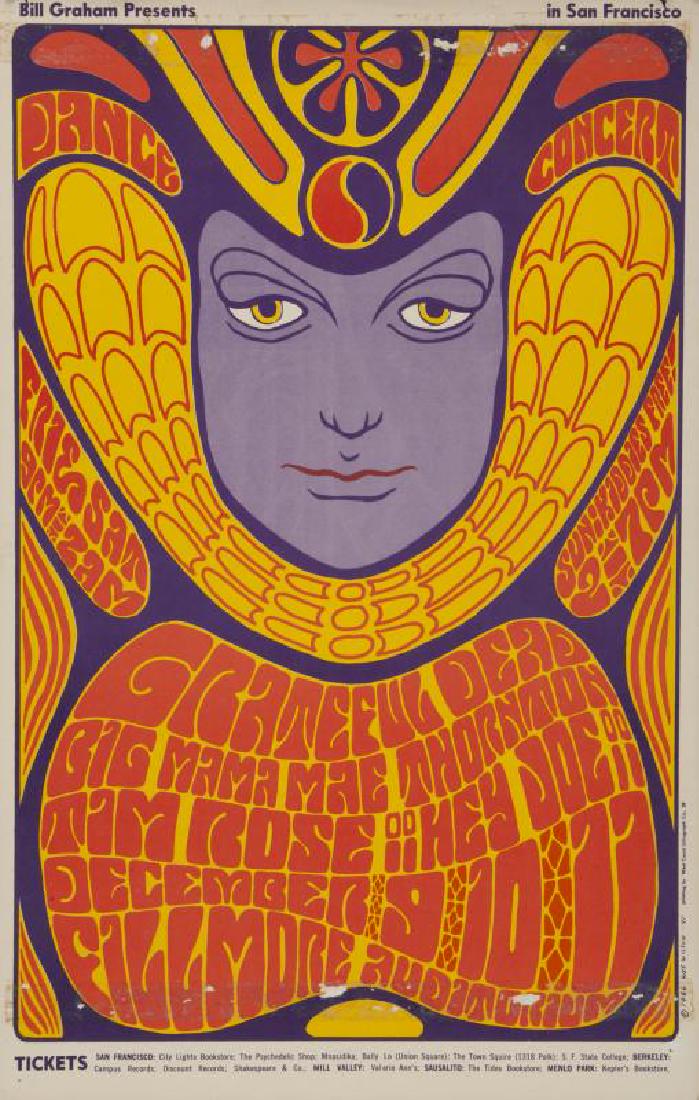 GRATEFUL DEAD / BIG MAMA MAE THORNTON / TIM ROSE ET AL.: Artwork by Wes Wilson, Fillmore Auditorium, December 9-11, 1966, first printing with "printing by West Coast Lithograph Co., SF" to the right side margin; from the collection of Alain Ronay, Jim Morri