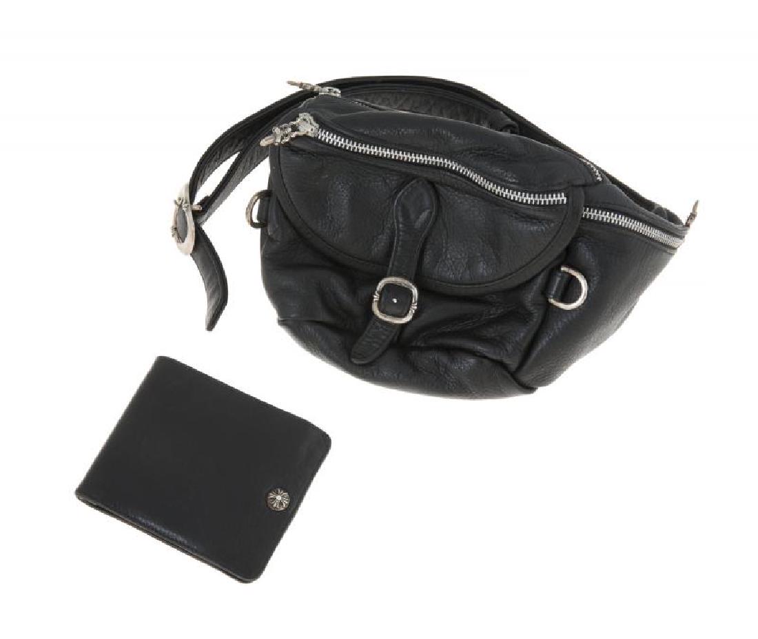 GREG LAKE CHROME HEARTS WALLET AND SNAT PACK •: A Chrome Hearts wallet and snat pack, both constructed in black leather with sterling accents. PROVENANCE From the Estate of Greg Lake Greg Lake
