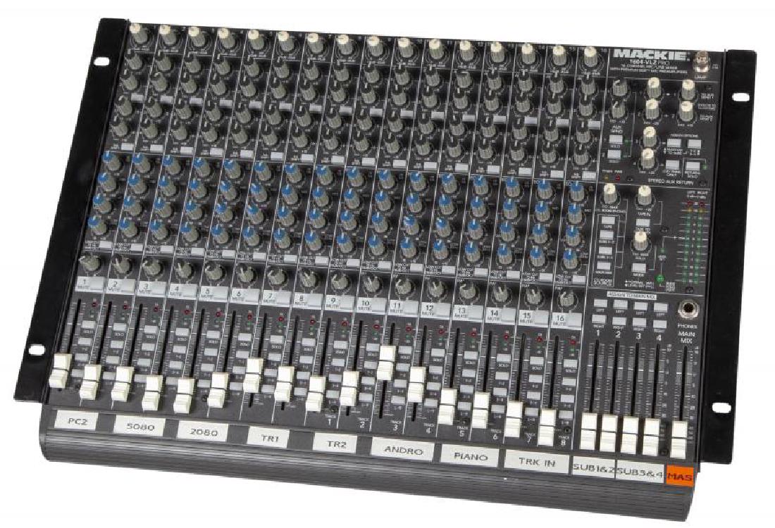 GREG LAKE MACKIE MIXER: A Mackie 1604-VLZ Pro 16-channel mixer, serial number 21BW64570. 19 by 13 1/4 by 9 1/2 inches PROVENANCE From the Estate of Greg Lake Greg Lake
