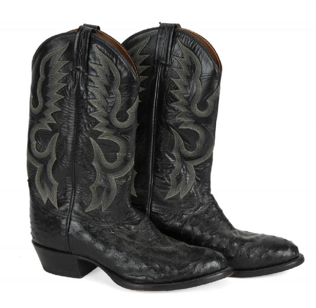 BURT REYNOLDS BLACK COWBOY BOOTS: A pair of black ostrich leather boots by Tony Lama, size 10 EE.; PROVENANCE From the Estate of Burt Reynolds; Burt Reynolds
