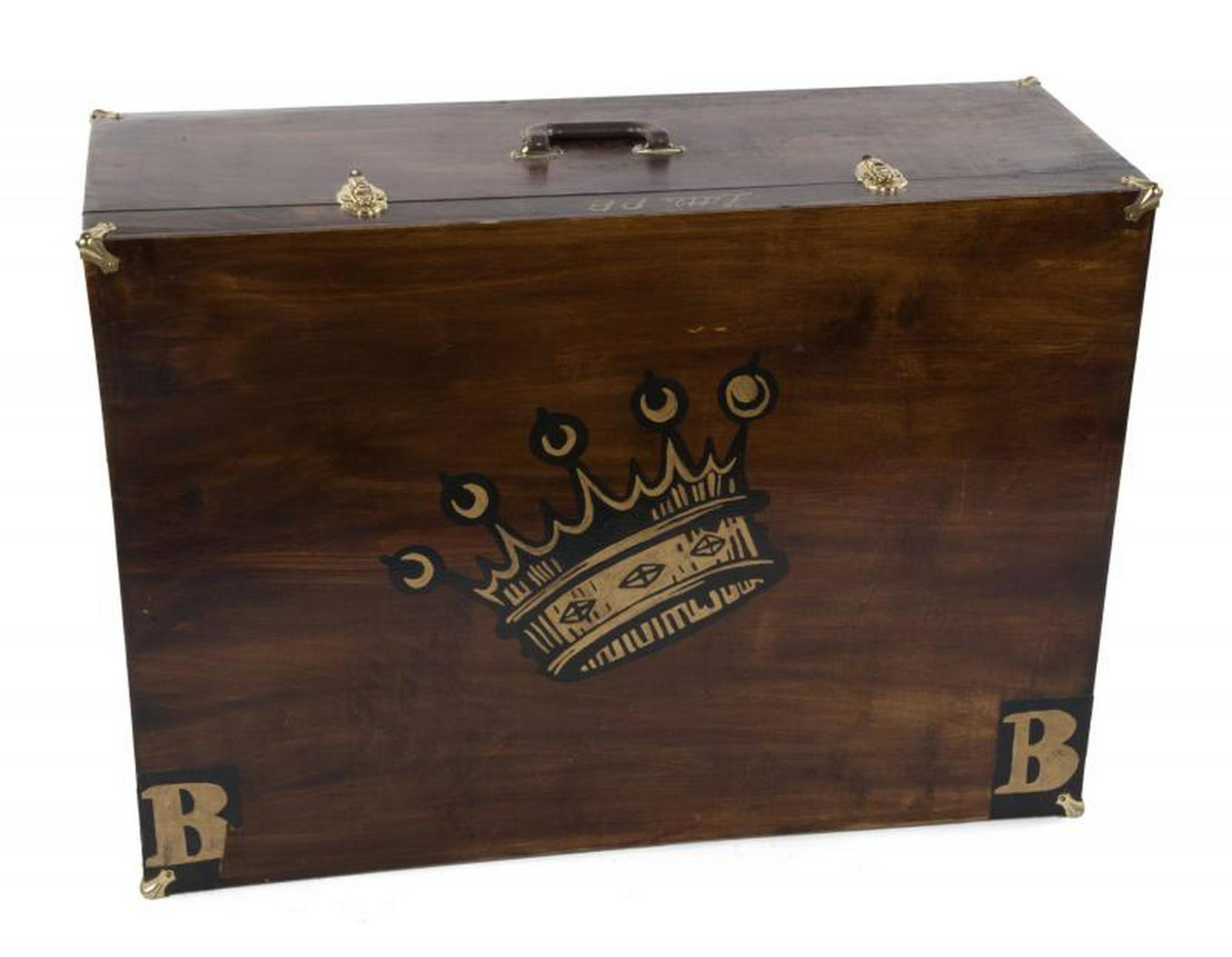 B.B. KING LITTLE B.B. PUPPET IN CUSTOM TRUNK: A handpainted papier-mâché puppet named "Little B.B.," together with a female companion named "Temptation Brown," housed in a custom painted trunk and accompanied by a letter from the maker, Ken Van