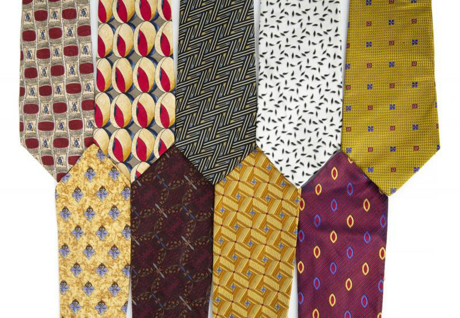 B.B. KING ROBERT TALBOTT TIES: A group of nine ties with "Robert Talbott Peabody Ltd" labels. One of the ties is initialed B.B.K PROVENANCE From the Estate of B.B. King BB King
