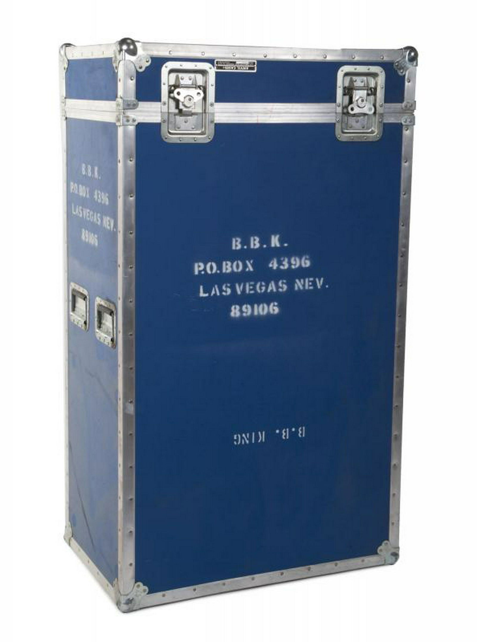 B.B. KING ROAD CASE: A blue Anvil road case with "B.B. King" and "B.B.K." stenciled on the sides as well as a Las Vegas P.O. Box address. Serial number 98036. 18 by 29 by 50 1/2 inches PROVENANCE From the Estate of B.B. K