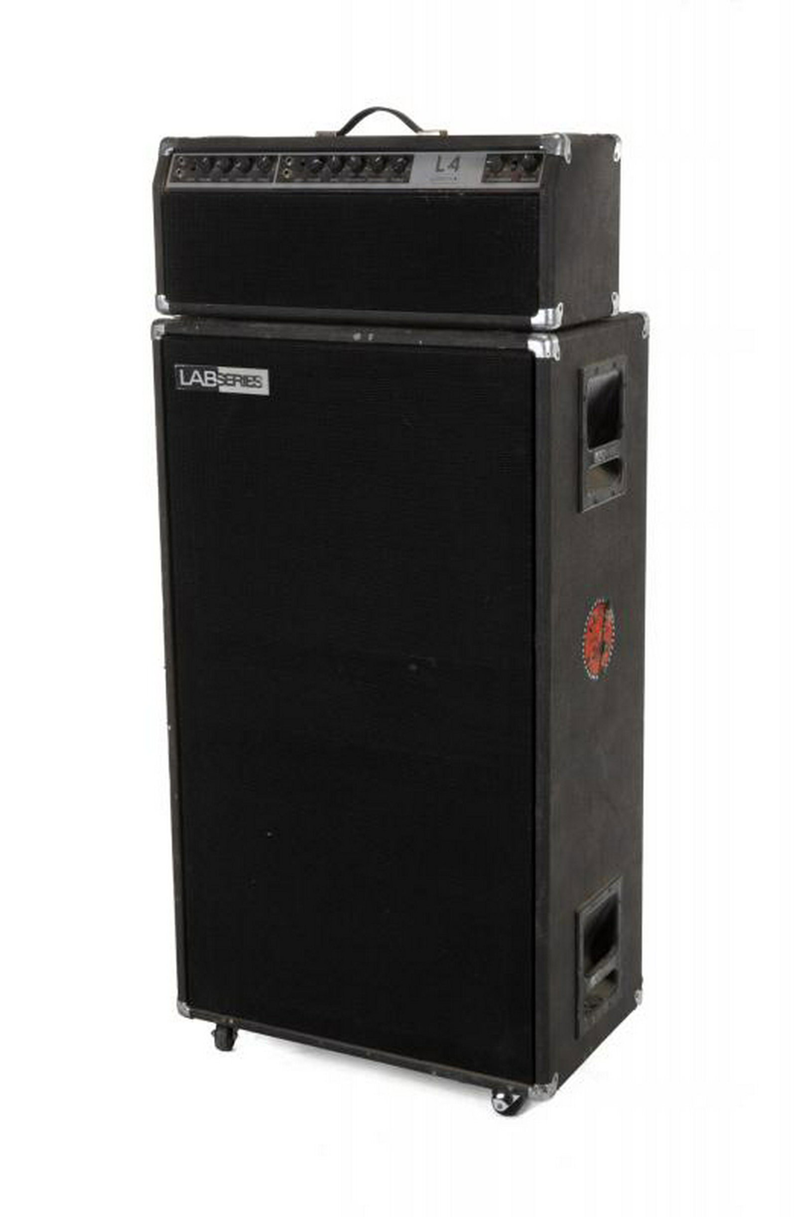 B.B. KING AMPLIFIER HEAD AND SPEAKER CABINET: A Lab Series L4 amplifier head, model 317A, serial number 2511, and a Lab Series speaker cabinet system with dual bass reflex, model 317A, serial number 2094. The speaker cabinet has a "B.B. King Worl