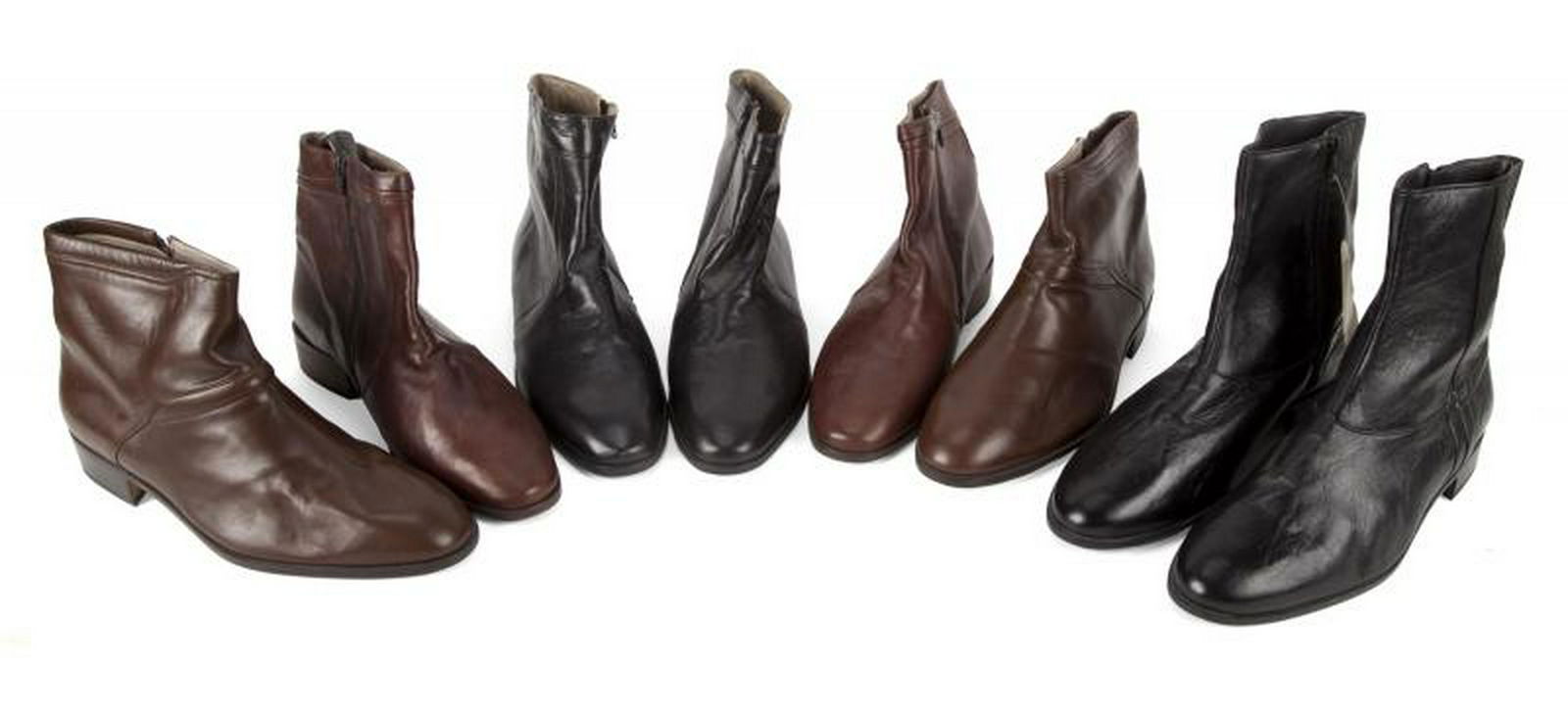 B.B. KING GROUP OF DRESS BOOTS: Four pairs of size 12 leather dress boots. All four pairs have inside zipper entry and leather lining. Two pairs are black and two are brown. PROVENANCE From the Estate of B.B. King BB King