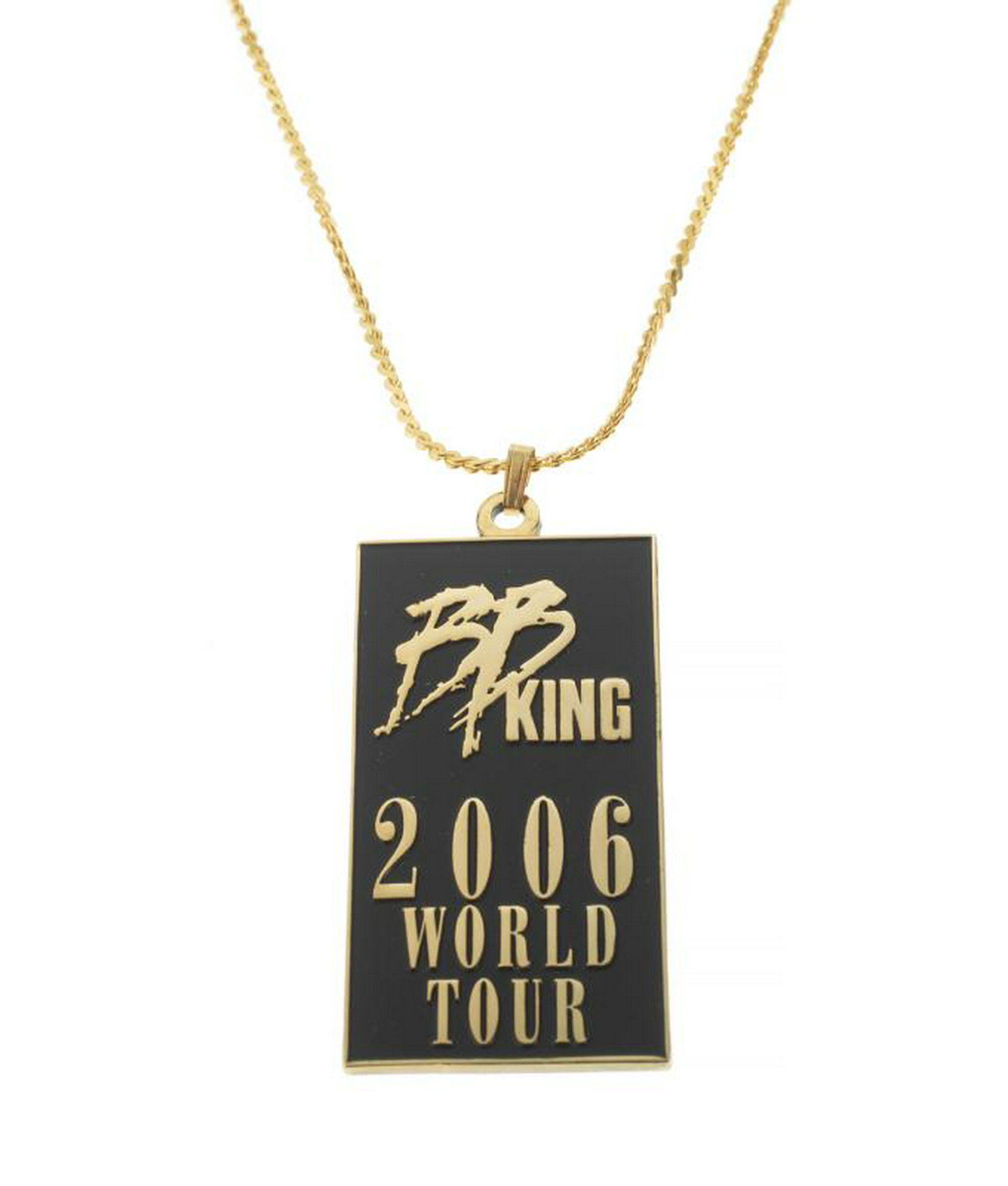 B.B. KING 2006 WORLD TOUR NECKLACE: A B.B. King 2006 World Tour necklace made for King by Lieberman Management. Attached to a gold-toned chain. Length, 24 inches PROVENANCE From the Estate of B.B. King BB King