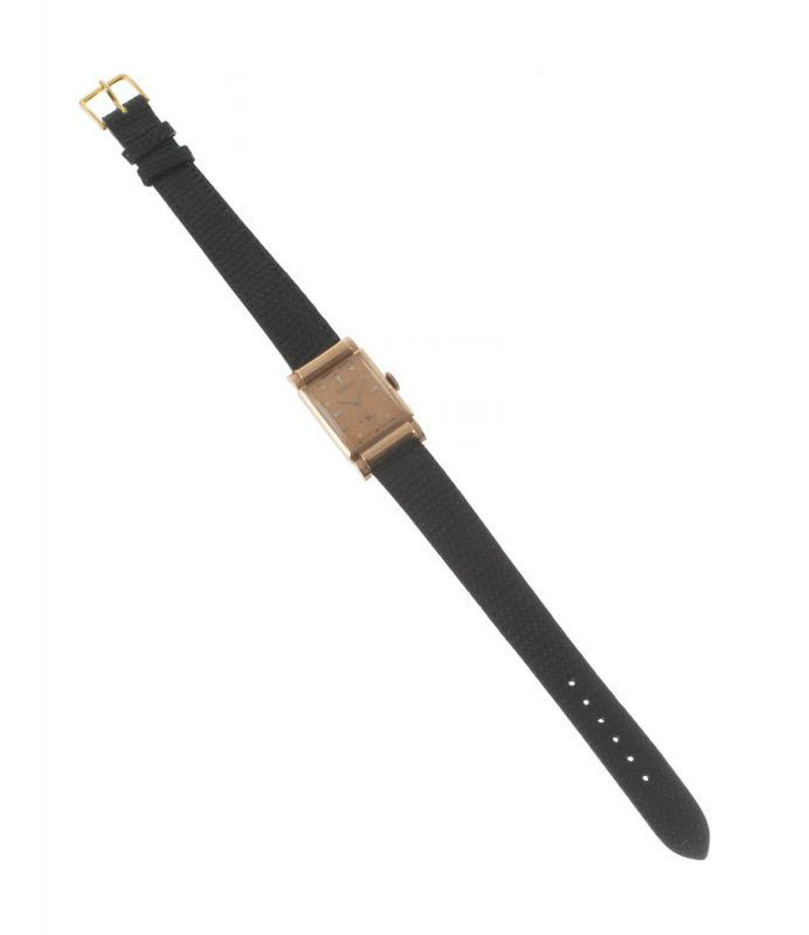 B.B. KING GIFTED WRISTWATCH WITH INSCRIPTION: A Benrus wristwatch with rose gold-toned case, dot and baton chapters, and subsidiary dial. The back is inscribed "To B.B. King Always Phyllis." Attached to a black lizard leather strap. PROVENANCE Fr