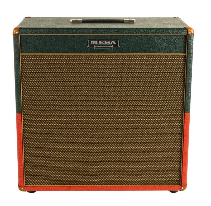 WALTER BECKER MESA/BOOGIE SPEAKER CABINET: A green and red MESA/Boogie 4x10 speaker cabinet, serial number C-53816, loaded with four Celestion G10 Greenbacks and housed within a red rolling road case stenciled with “WB8.” 25 by 27 by 12 in