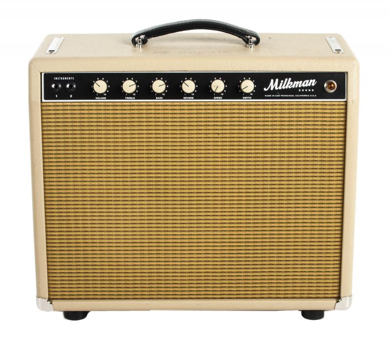 WALTER BECKER MILKMAN SOUND 10W PINT COMBO AMPLIFIER: A Milkman Sound 10-watt Pint model blonde 1x12 combo used by Walter Becker in his apartment. The cabinet is loaded with a Jupiter ceramic 12-inch speaker and reverb unit. A badge to the rear of the ch