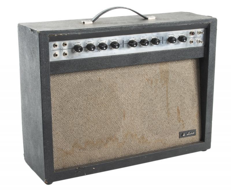 WALTER BECKER AIRLINE 62-9015A COMBO AMPLIFIER: An Airline model 62-9015A 2x12 combo amplifier with reverb and tremolo circa 1964. 20 1/2 by 27 by 9 inches PROVENANCE From the Estate of Walter Becker Walter Becker