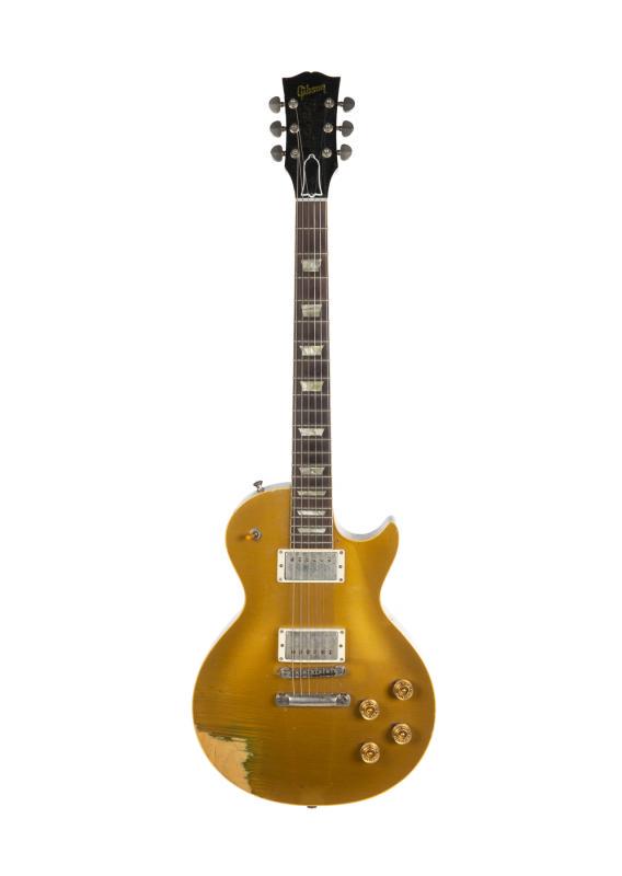 WALTER BECKER 1953 GIBSON LES PAUL GOLDTOP '58: A 1953 Gibson Les Paul guitar converted to ’58 specs that was brought on tour by Walter Becker and used at sound checks. The original trapeze tailpiece has been replaced by the later style stud brid