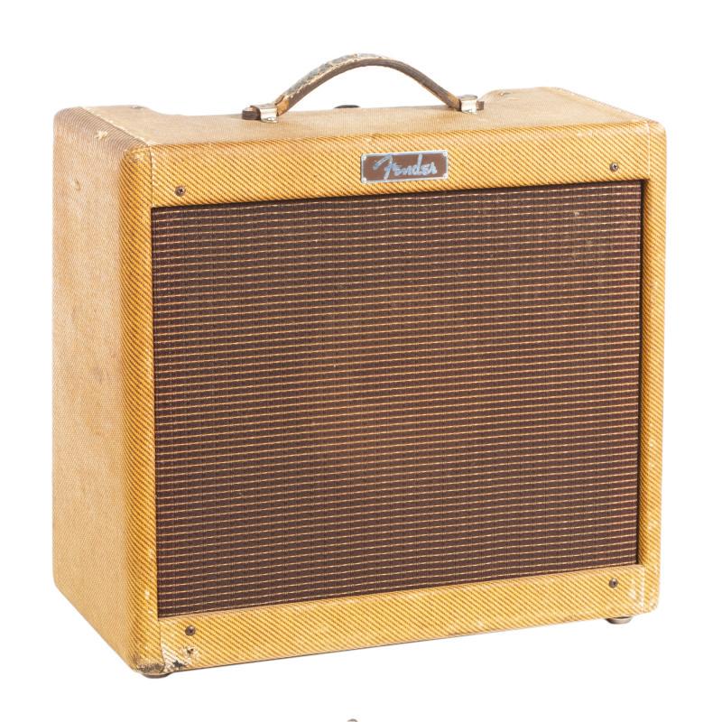 WALTER BECKER 1960 FENDER PRINCETON TWEED COMBO: A 1960 Fender Princeton 5F2-A tweed 1x8 combo amplifier. The control panel is impressed with the serial number P05130 and a tube chart to the interior is stamped with the date code JH. 16 1/2 by 18 by