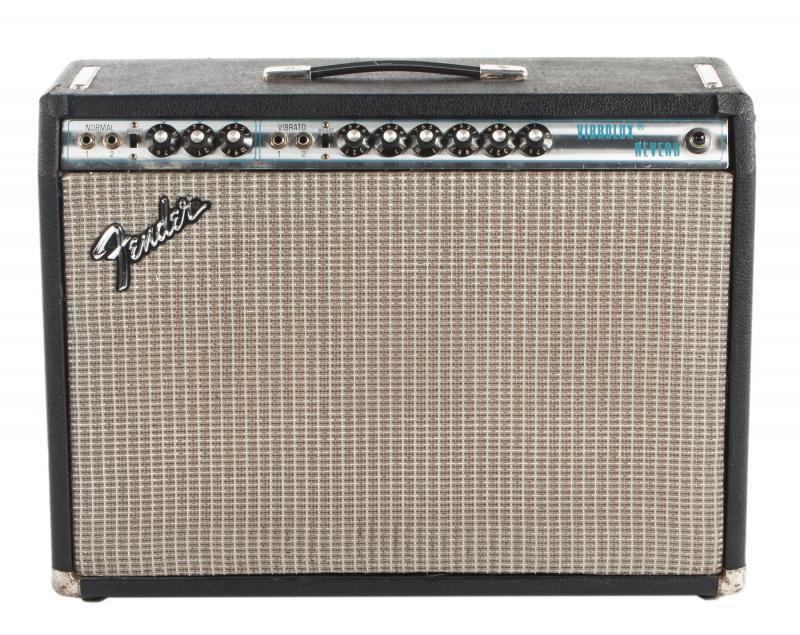 WALTER BECKER 1974 VIBROLUX REVERB COMBO AMPLIFIER: A 1974 silverface Fender Vibrolux Reverb 2x12 combo amplifier. The chassis is impressed with serial number A879268. 18 1/2 by 24 3/4 by 9 1/2 inches PROVENANCE From the Estate of Walter Becker Walter 