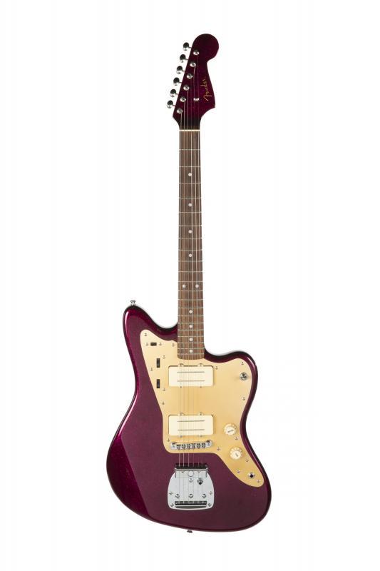 WALTER BECKER FENDER JAZZMASTER: A J. Mascis signature series Japanese made Fender Jazzmaster with Purple Sparkle finish and anodized gold-tone pickguard. Fitted with JBE two tone pickups. Neck marked with serial number S058765 and �