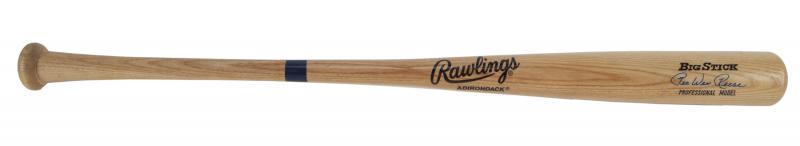 PEE WEE REESE SIGNED BASEBALL BAT: An Adirondack Big Stick Pee Wee Reese professional model baseball bat signed on the barrel by Reese in blue marker. Accompanied by a certificate of authenticity from JSA. Length, 34 inches Baseball
