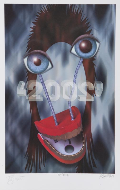 DAVID BOWIE SIGNED LIMITED EDITION LITHOGRAPH •: A limited edition lithograph by Rex Ray signed by David Bowie in pencil on the lower left and by the artist on the lower right. Bowie has additionally dated his signature "2001." The lithograph is num