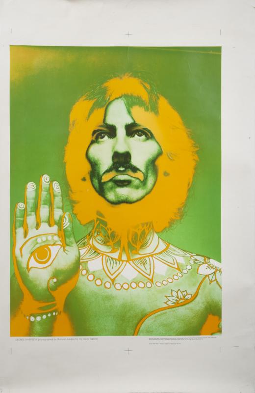 GEORGE HARRISON RICHARD AVEDON PRINT: A limited first edition for the 1968 Daily Express George Harrison poster with image by Richard Avedon. 23 by 36 inches George Harrison