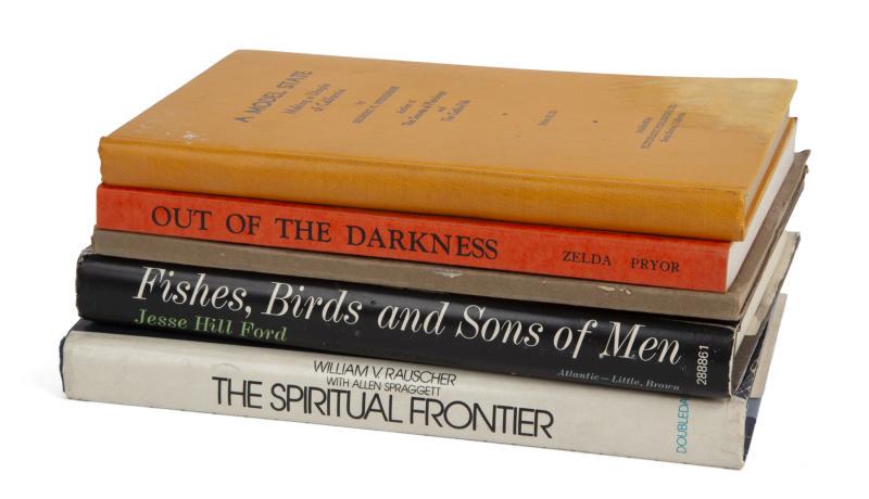 MAE WEST GROUP OF BOOKS SIGNED TO HER: A paperback copy of Conscience (Los Angeles: Master Press, 1925) by Margaret J. Honn, with an inscription from the author to Mae West. A copy of A Model State Making a Utopia of California (Santa Moni