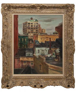 SINATRA: SUEO SERISAWA (JAPANESE/AMERICAN, 1910-2004): ‘Greenwich Village,’ 1944, oil on canvas, signed lower left, and signed, dated, and inscribed ‘#126 “Greenwich Village” / Sueo Serisawa N.Y. 10 - 44’, and with a Dalzell Hatfield Galleries