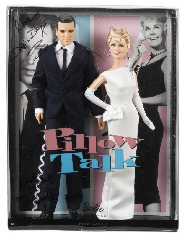DORIS DAY SIGNED 'BARBIE COLLECTION PINK LABEL' BARBIE: Request condition report! A set of two Barbie dolls; one depicting Doris Day and one depicting Rock Hudson clothed as their characters from the classic 1959 Universal film, still housed in the origina