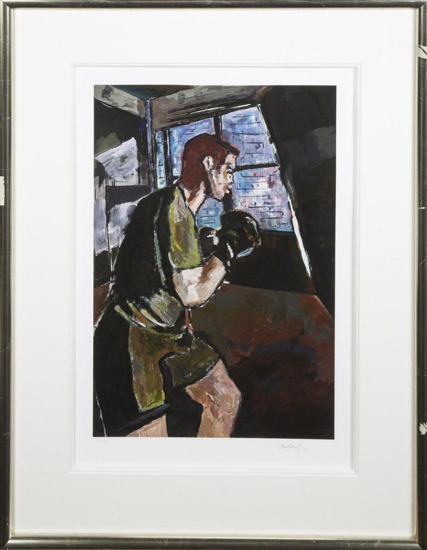 BOB DYLAN SIGNED LIMITED EDITION LITHOGRAPH: A limited edition lithograph of Bob Dylan’s “Boxing Gym” painting that was done as part of his 2015 Brazil Series, published by Washington Green Fine Art, and signed on the bottom right by Dylan