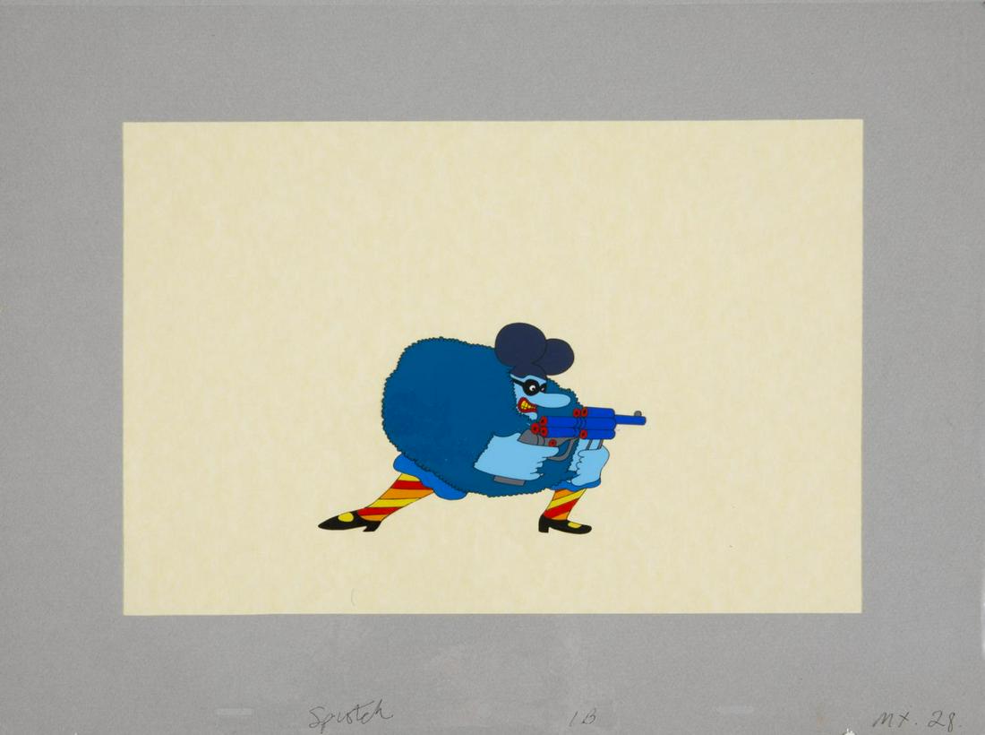 THE BEATLES YELLOW SUBMARINE ANIMATION CEL: A handpainted animation on celluloid of a Blue Meanie character from The Beatles movie Yellow Submarine (UA, 1968). 11 3/4 by 15 3/4 inches Rock 'N' Roll