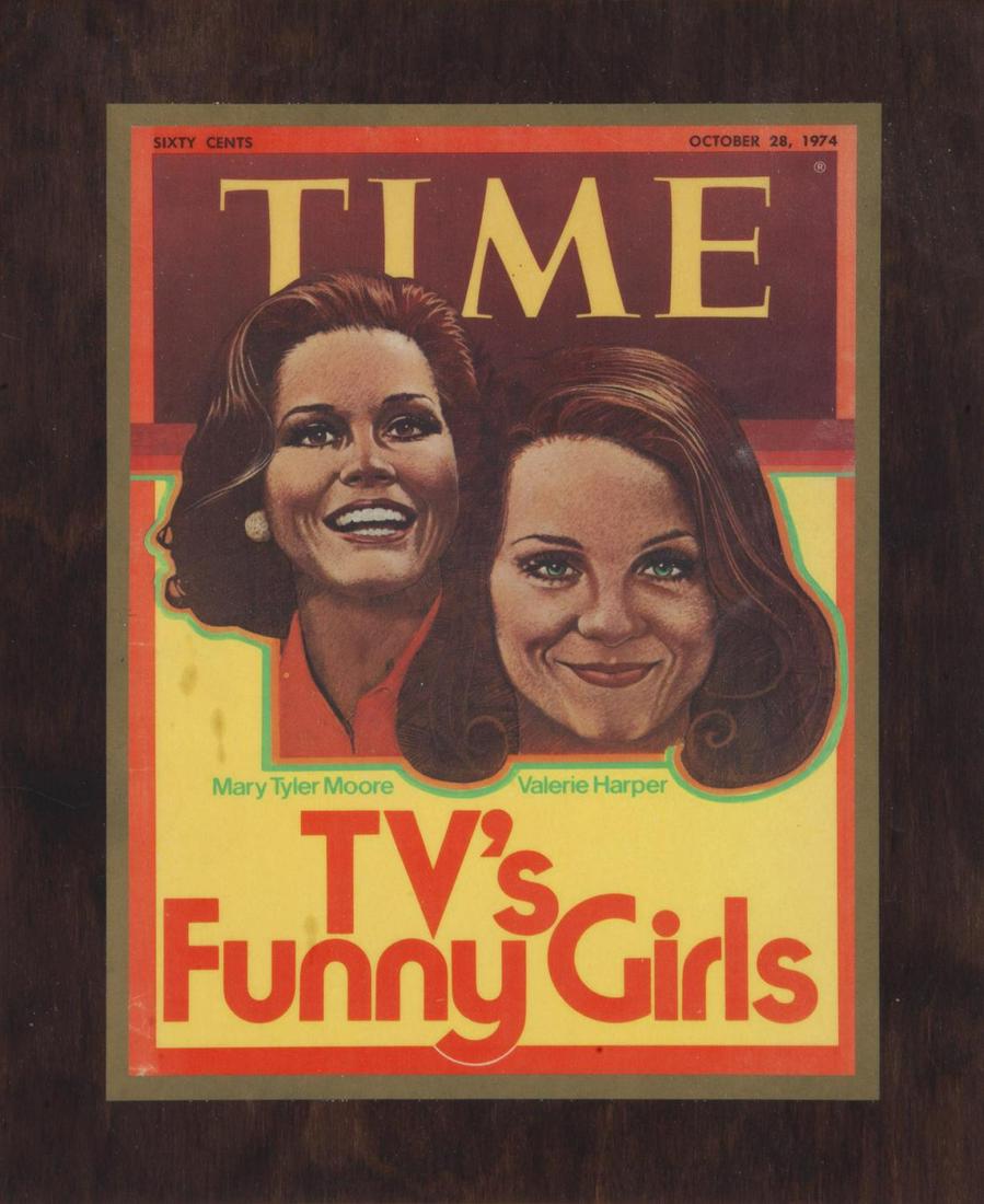 VALERIE HARPER COLLECTION OF RHODA ART: A collection of four works of fan art celebrating Rhoda gifted to Valerie Harper. Accompanied by a 1974 cover of TIME magazine mounted on wood and a framed print. Largest, 22 by 17 inches PROVENANCE F