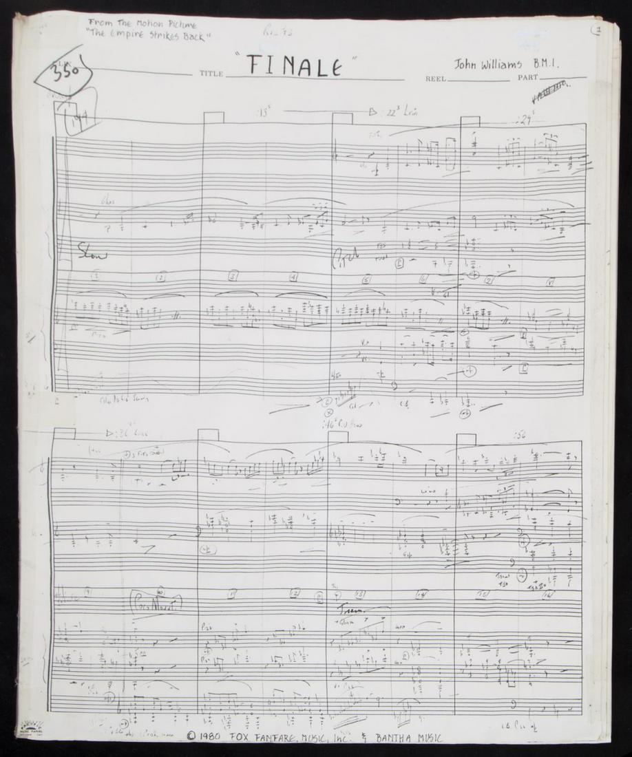 STAR WARS: THE EMPIRE STRIKES BACK JOHN WILLIAMS: A group of 10 full-size xerographed pages of the original musical score "sketches" created by John Williams for “Finale” from Star Wars: The Empire Strikes Back (Lucasfilm, 1980). Believed