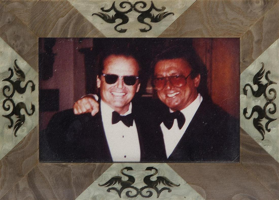 ROBERT EVANS AND JACK NICHOLSON COLOR PHOTOGRAPH: A vintage color snapshot of Jack Nicholson and Robert Evans in an inlaid wood frame. Evans called Nicholson "His best friend in town" in a September 2013 article in the Wall Street Journal Magazine. 6