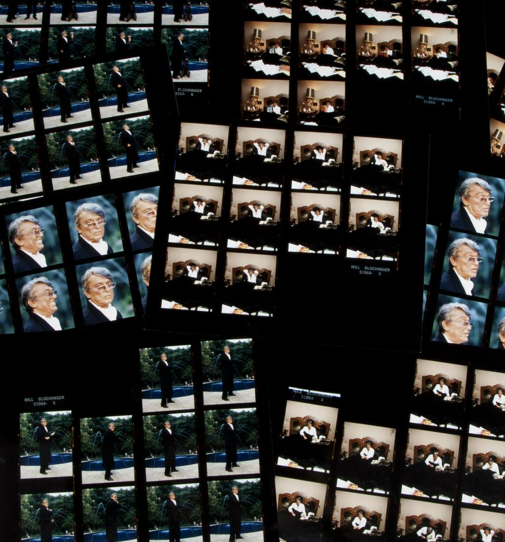 ROBERT EVANS WILL BLOCHINGER PHOTOGRAPH PROOF SHEETS: A group of nine color photograph proof sheets: head shots, full body shots, and posed in his bed. Circa late 1980s/early 1990s. Sheets 10 by 11 3/4 inches PROVENANCE From the Estate of Robert Evans Ho