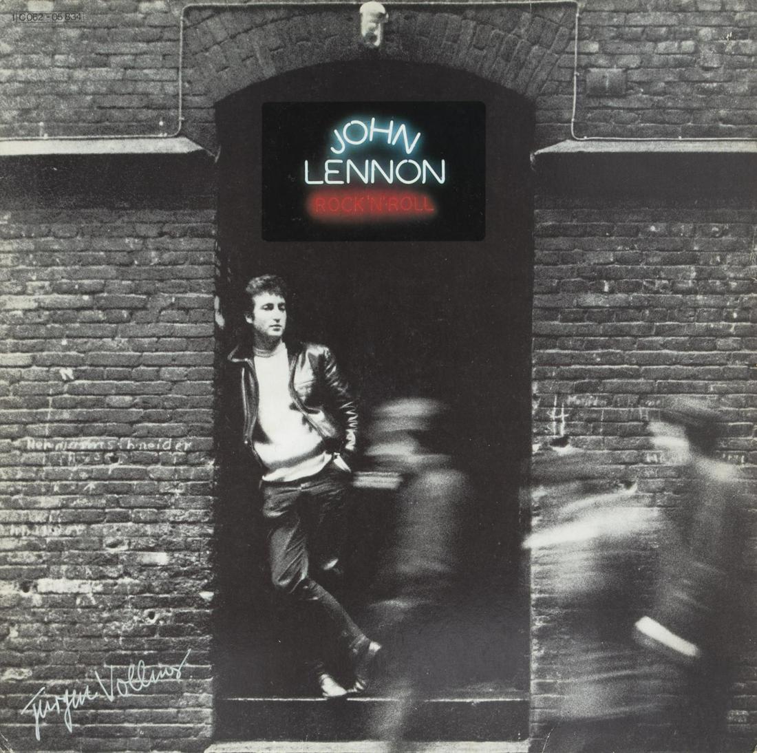 JOHN LENNON ALBUM SIGNED BY JÜRGEN VOLLMER: A 1975 UK pressing of John Lennon’s Rock ‘n’ Roll album signed by photographer Jürgen Vollmer on the cover in silver pen. 12 1/2 by 12 1/2 inches Rock 'N' Roll