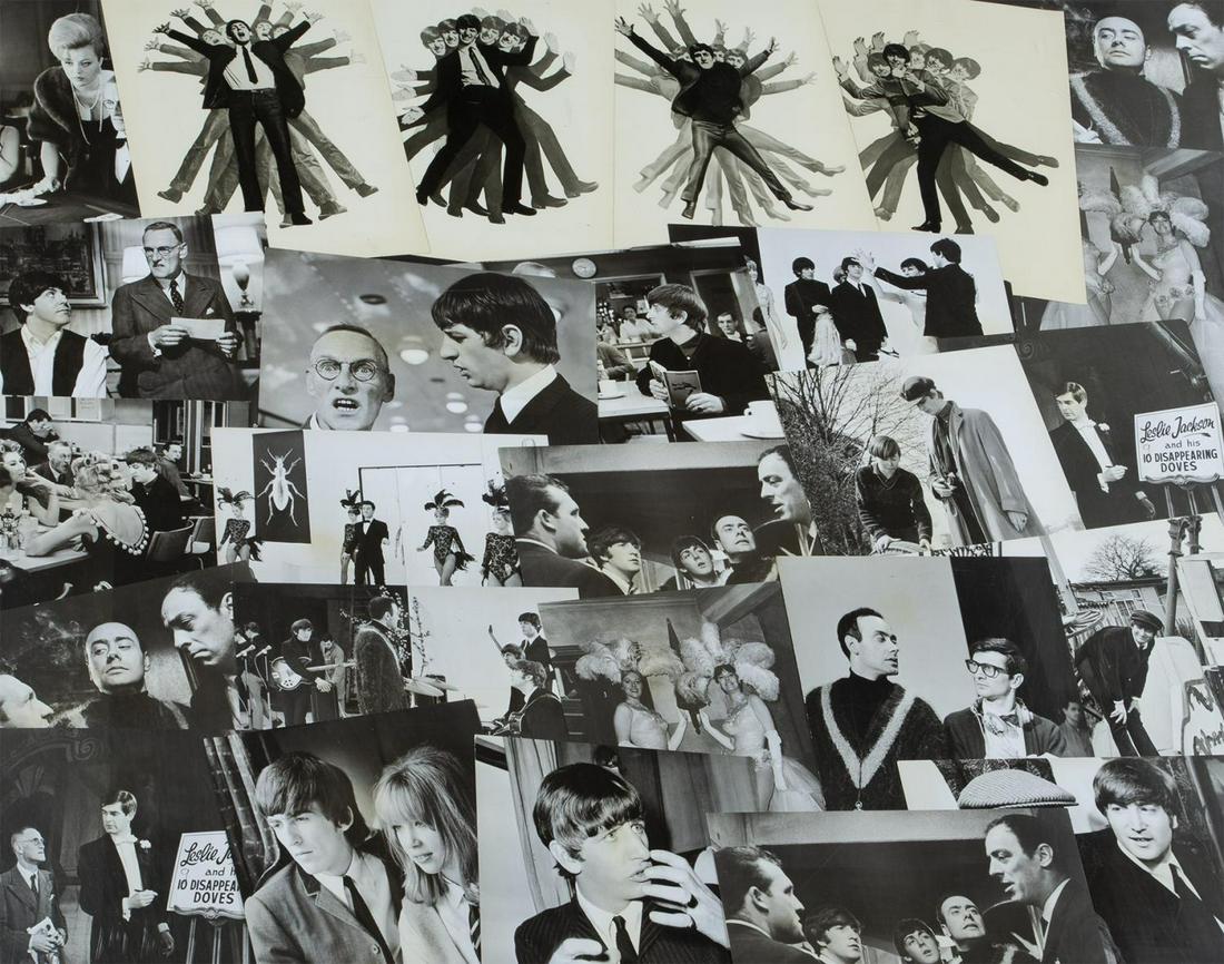 THE BEATLES A HARD DAY'S NIGHT FILM STILLS AND IMAGES: A group of approximately 20 film stills and publicity images for The Beatles’ A Hard Day’s Night (UA, 1964). Most of the film stills have a scene description on verso. Largest, 10 by 8 inc