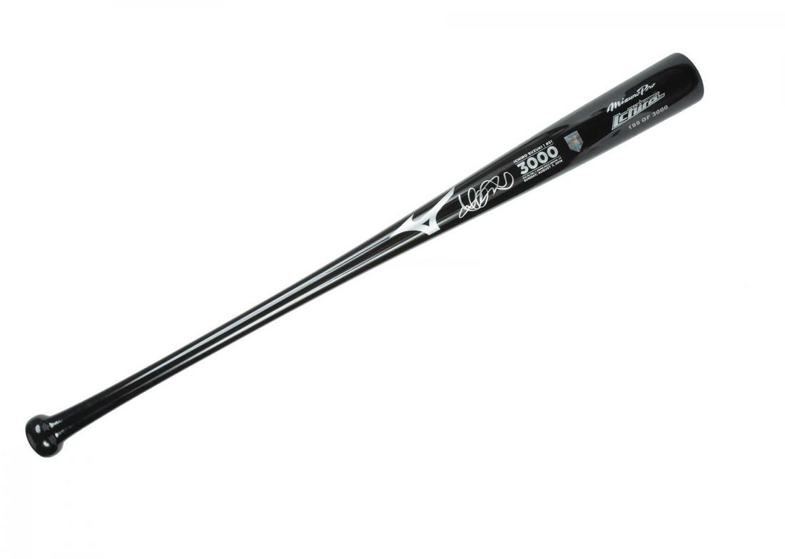 ICHIRO SUZUKI SIGNED 3,000TH HIT LIMITED EDITION BAT: A Mizuno Pro limited edition bat signed by Miami Marlins outfielder Ichiro Suzuki to commemorate his 3,000th hit. On August 7, 2016, in a game between the Miami Marlins and the Colorado Rockies at Coo
