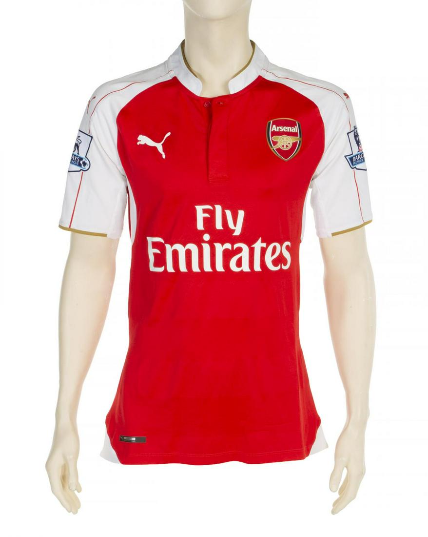 DEBUCHY 2015-2016 ARSENAL GAME WORN JERSEY: A Puma brand Arsenal FC jersey worn by Mathieu Debuchy during the 2011-2012 Premier League season. Size L. Sports
