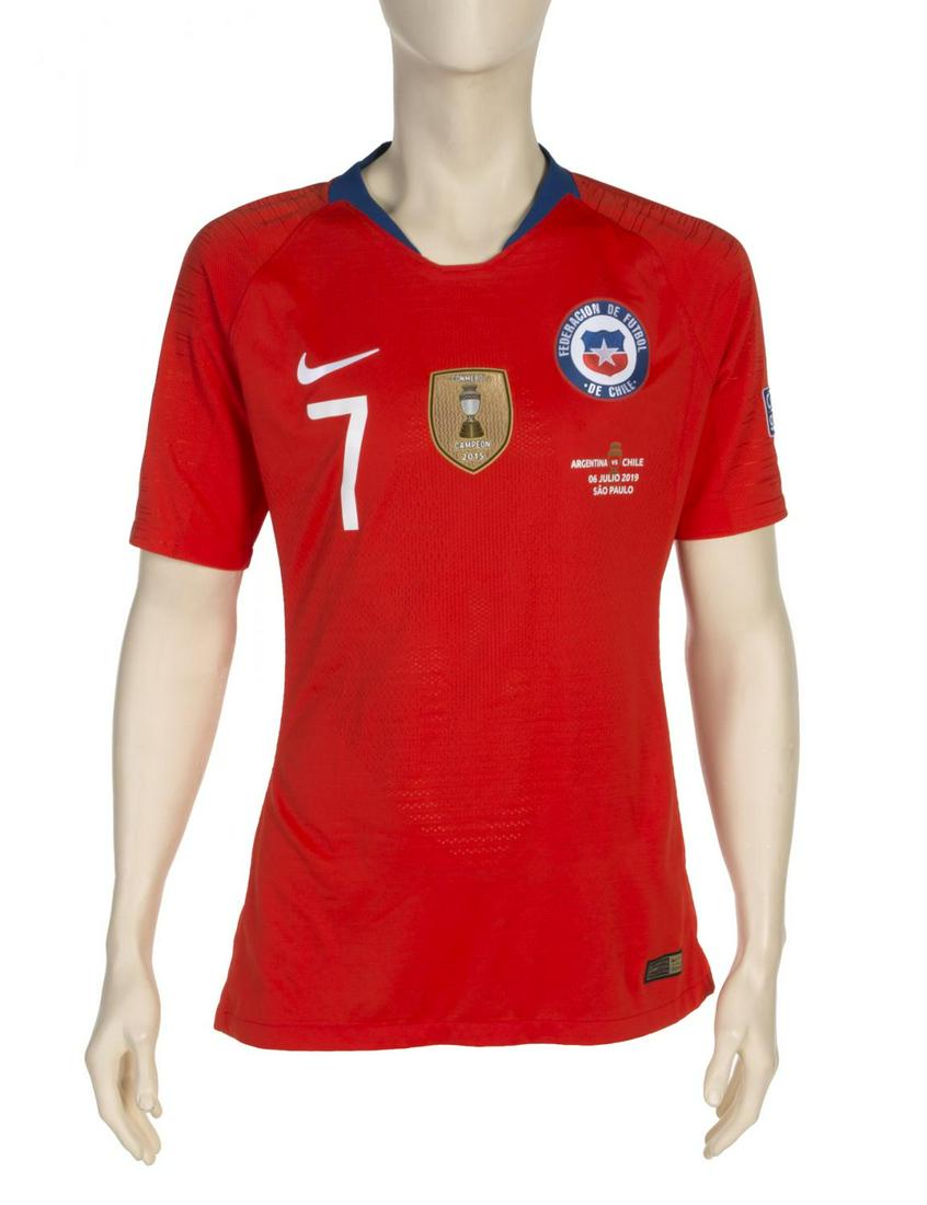 ALEXIS SANCHEZ 2019 COPA AMERICA GAME ISSUED CHILE: A Nike brand Chile national football team jersey game issued to Alexis Sanchez for the July 6, 2019, Copa America match against Argentina. Size M. Sports