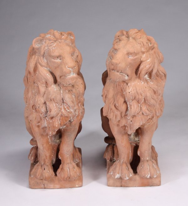 PAIR OF PAINTED LIONS