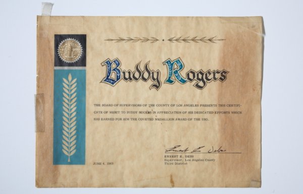 MARY PICKFORD CERTIFICATE OF MERIT