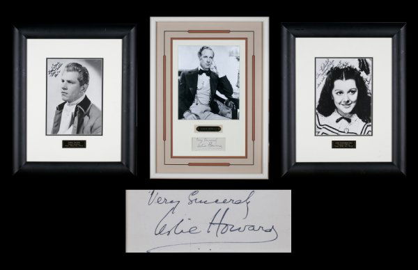 "GONE WITH THE WIND" SIGNATURES & PUBLICITY STILLS: Twelve framed cut sheet autographs and publicity stills of supporting "Gone With the Wind" cast members. Including: Leslie Howard, Ann Rutherford, Fred Crane, Butterfly McQueen, Barbara O'Neill, Harry